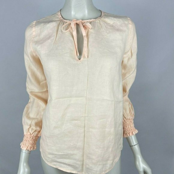 Anthropologie Cloth & Stone 100% Linen Blouse Top Tie Front Long Sleeve Women XS - Picture 5 of 11